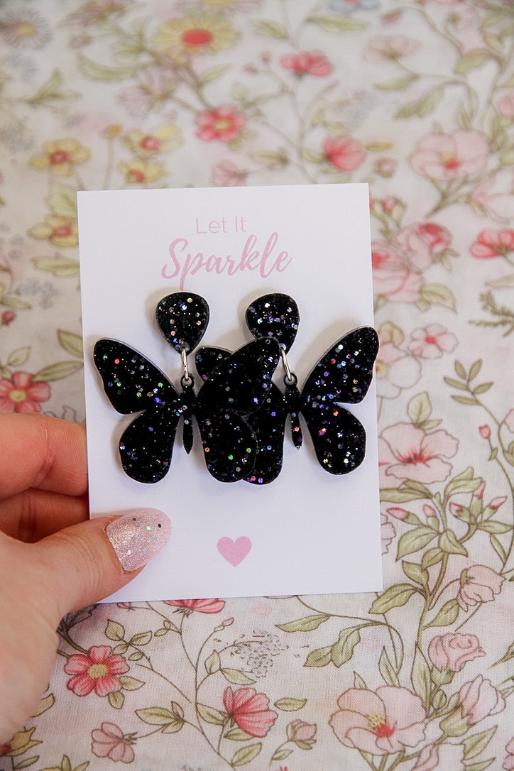 Resin Butterfly Dangles BLACK