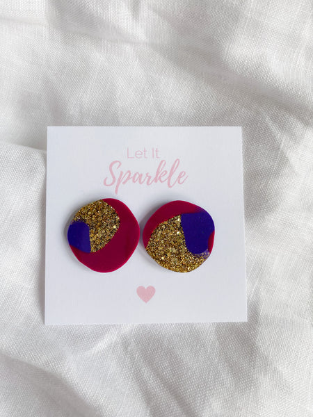 Resin Big Pebble Studs - Berry Bliss