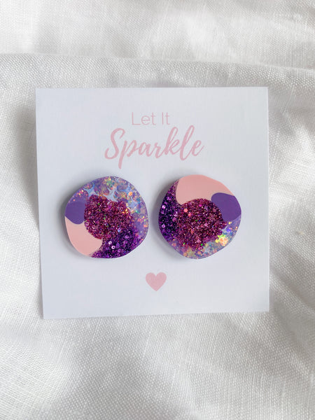 Resin Big Pebble Studs - Mermaid Glitter
