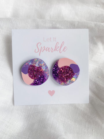 Resin Big Pebble Studs - Mermaid Glitter
