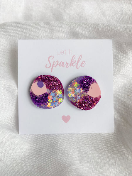 Resin Big Pebble Studs - Mermaid Glitter