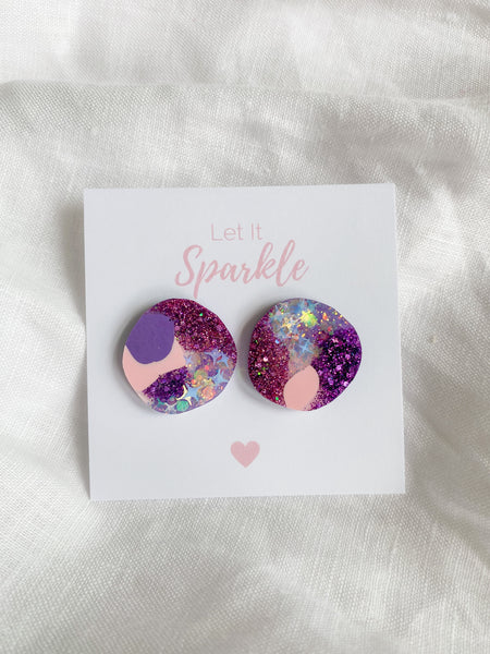 Resin Big Pebble Studs - Mermaid Glitter