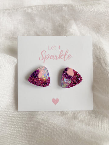 Resin Triangle Studs - Mermaid Glitter