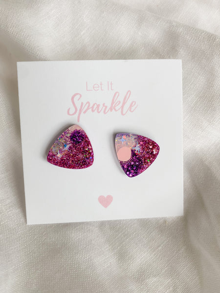 Resin Triangle Studs - Mermaid Glitter