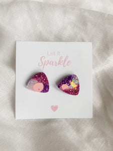 Resin Triangle Studs - Mermaid Glitter
