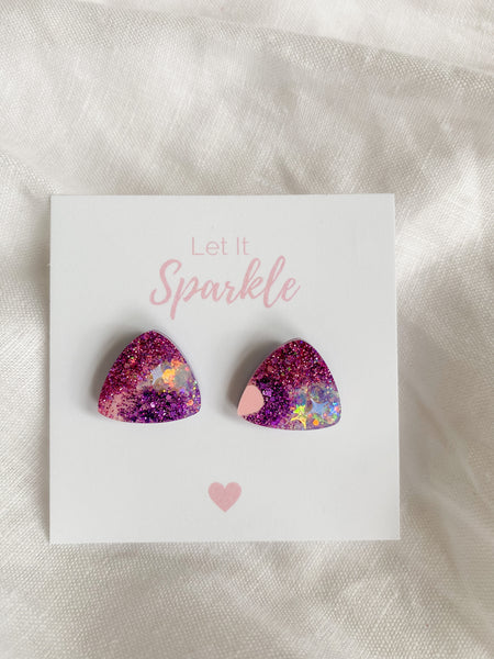 Resin Triangle Studs - Mermaid Glitter