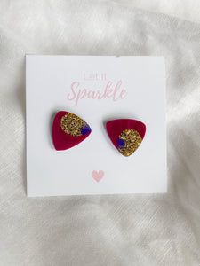 Resin Triangle Studs - Berry Bliss