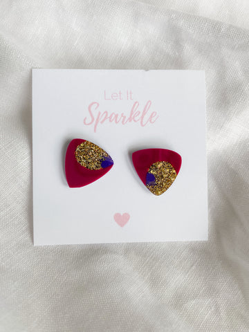 Resin Triangle Studs - Berry Bliss