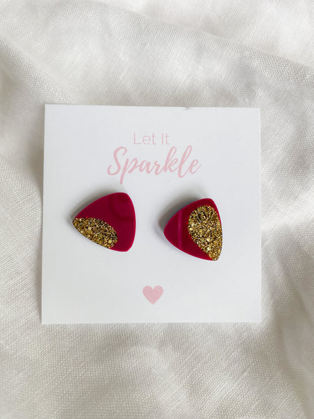 Resin Triangle Studs - Berry Bliss