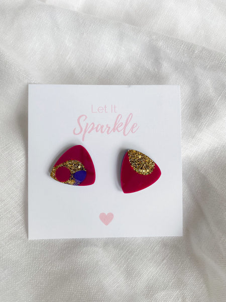 Resin Triangle Studs - Berry Bliss