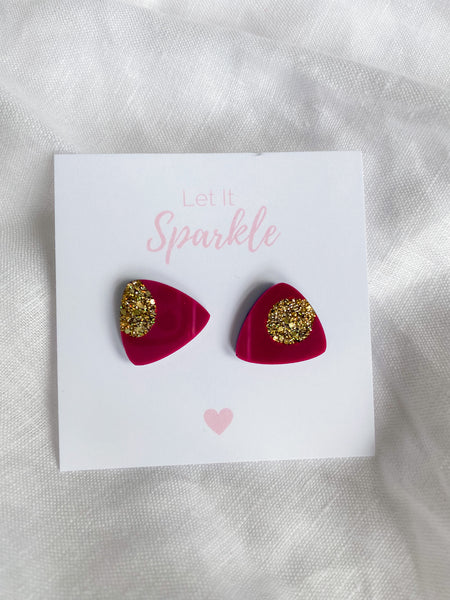 Resin Triangle Studs - Berry Bliss