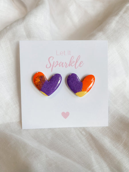 Resin Heart Studs - Sunrise