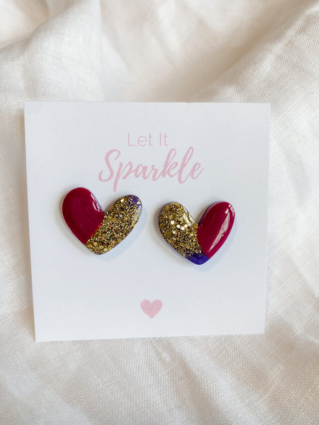 Resin Heart Studs - Berry Bliss