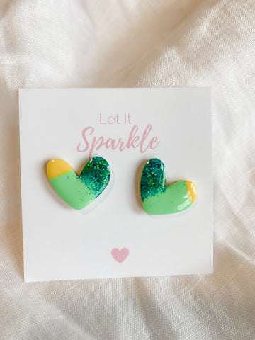 Resin Heart Studs - Cool Summer