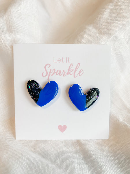 Resin Heart Studs - Midnight Glitter
