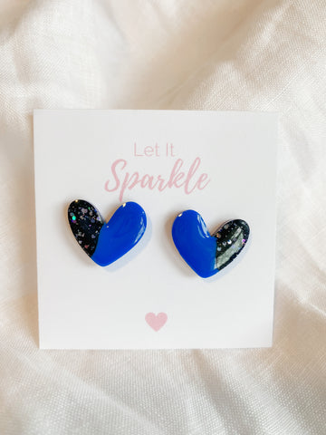 Resin Heart Studs - Midnight Glitter