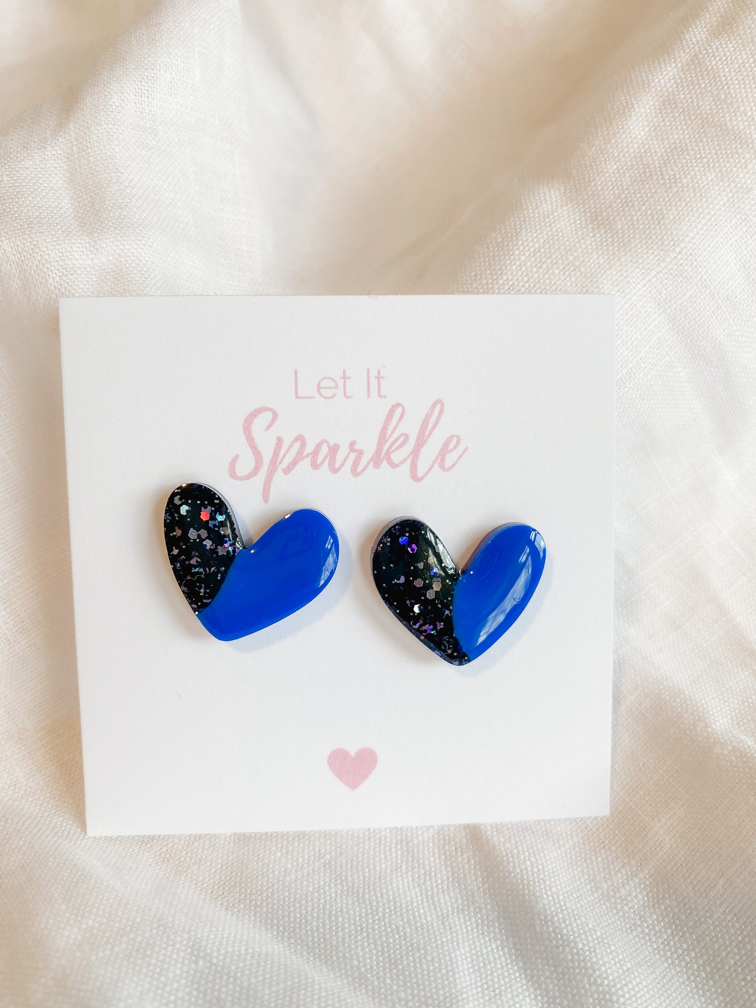Resin Heart Studs - Midnight Glitter