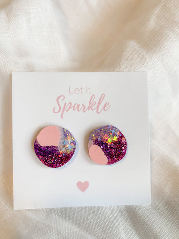 Resin Midi Pebble Studs - Mermaid Glitter