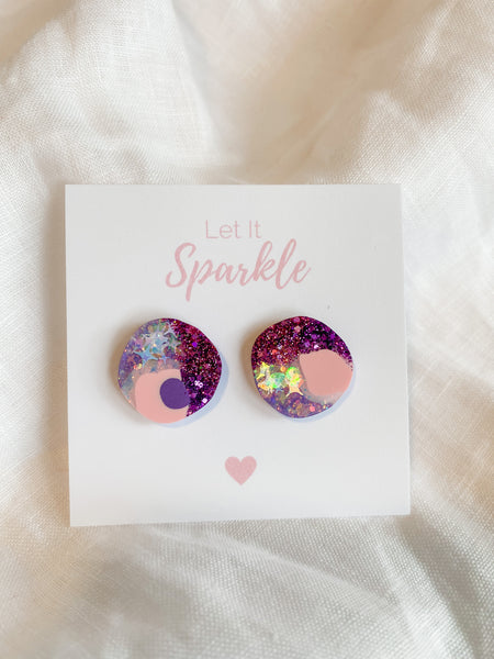 Resin Midi Pebble Studs - Mermaid Glitter