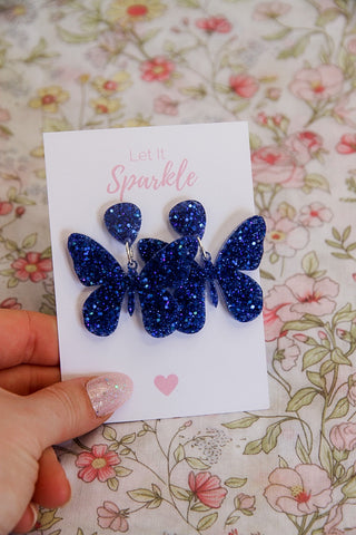 Resin Butterfly Dangles DARK BLUE