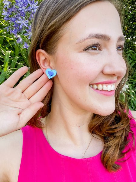 Blue Sweet Heart Studs