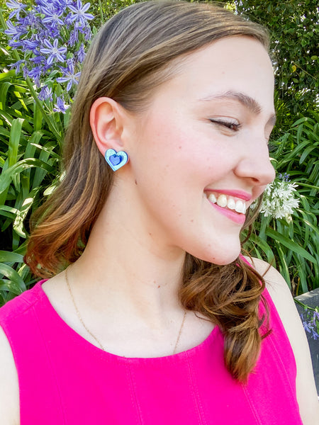 Blue Sweet Heart Studs