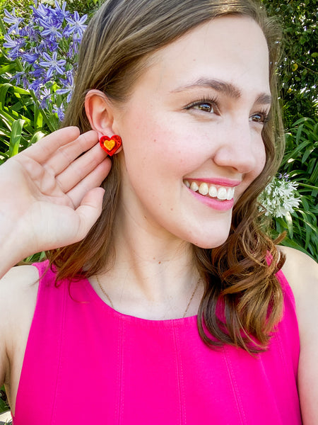 Red Sweet Heart Studs