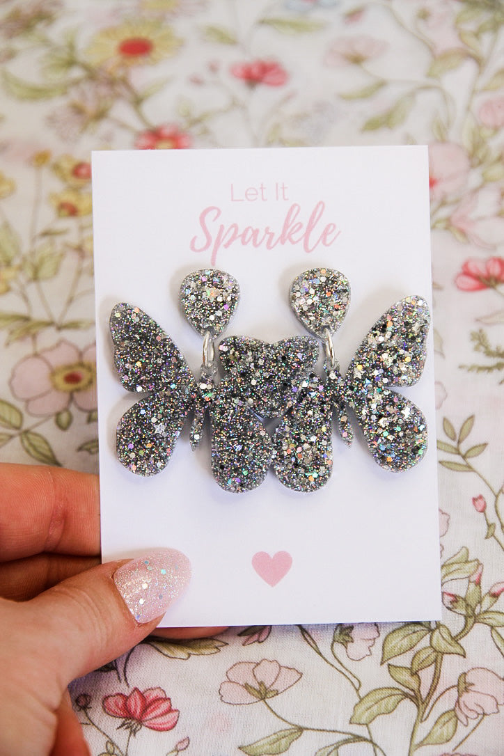 Resin Butterfly Dangles SILVER